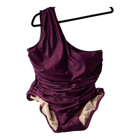 NWT Women's Purple Ruched One-shoulder One-piece Sz 16 - Picture 3 of 10
